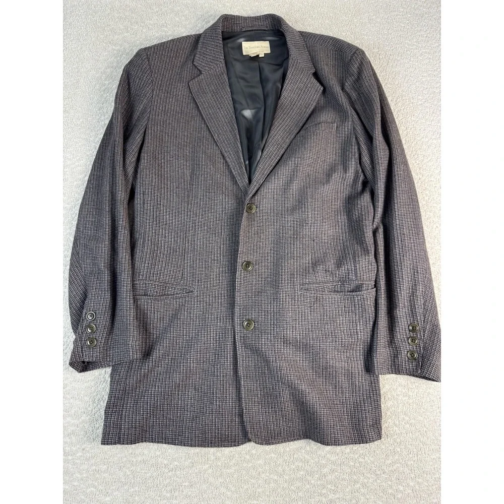 Territory‎ Ahead Blazer Mens 46L Brown Gray 100% Silk Houndstooth Sport Coat